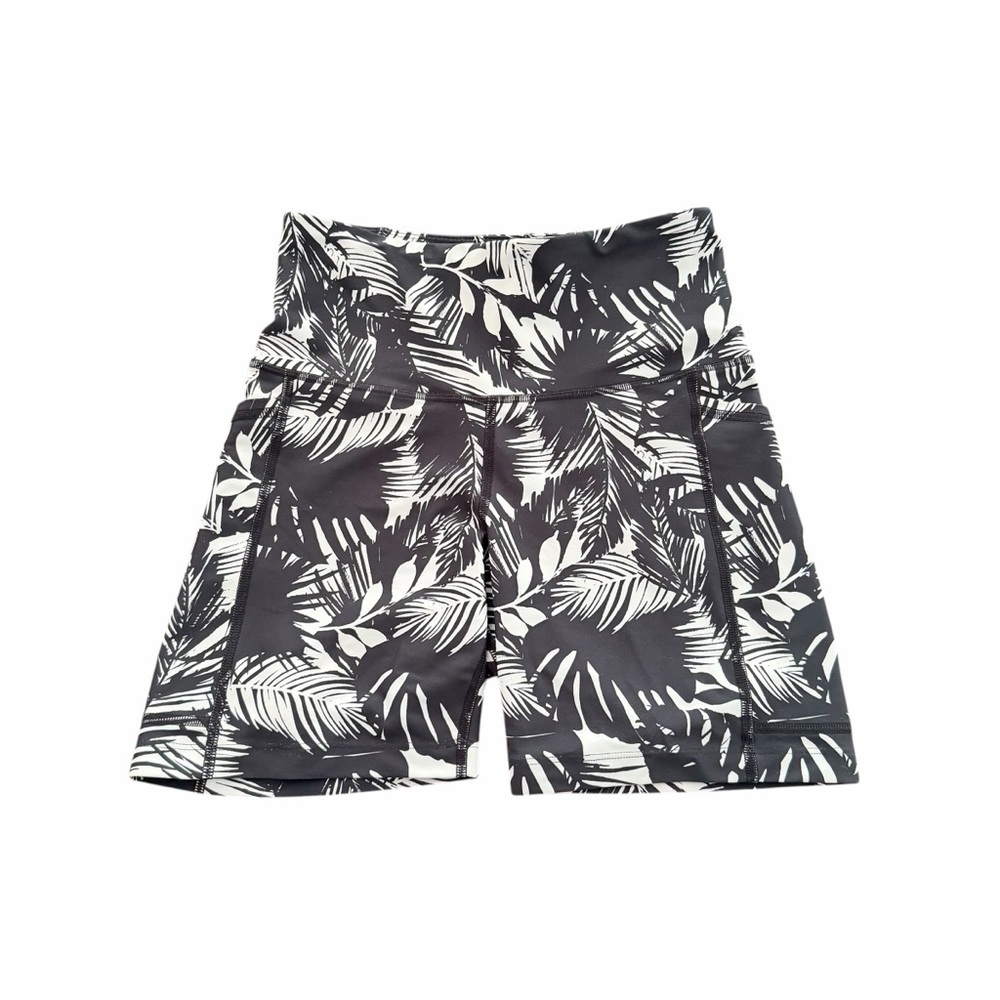Old Navy Women’s Black & White Palm-Print High-Rise Athletic Shorts Small